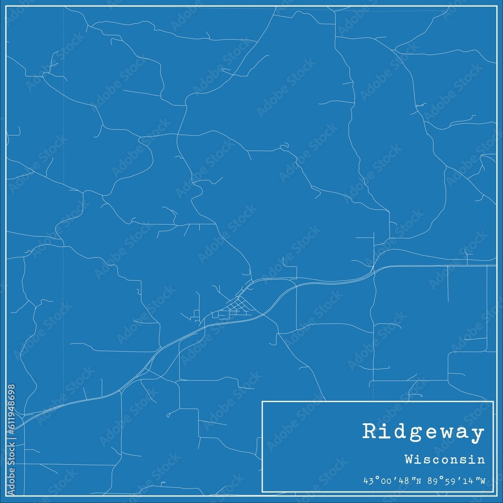 Obraz premium Blueprint US city map of Ridgeway, Wisconsin.