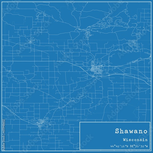 Blueprint US city map of Shawano, Wisconsin. photo