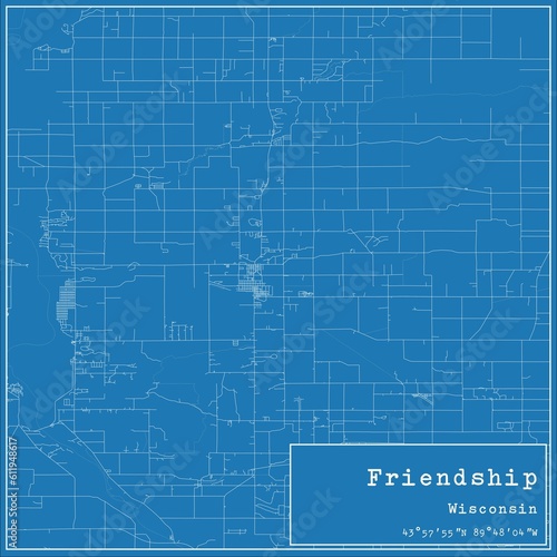 Blueprint US city map of Friendship  Wisconsin.