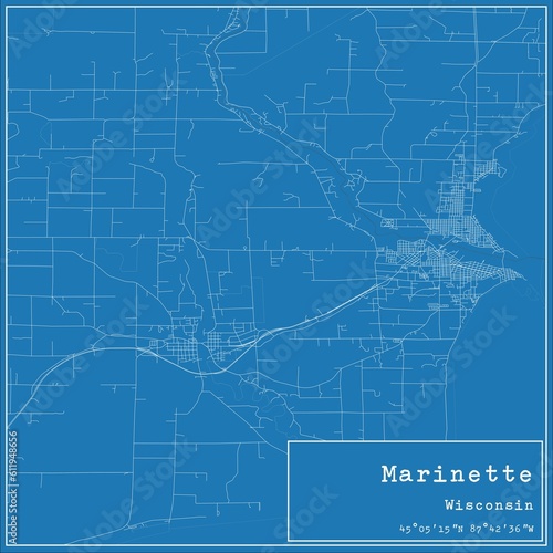 Blueprint US city map of Marinette, Wisconsin. photo