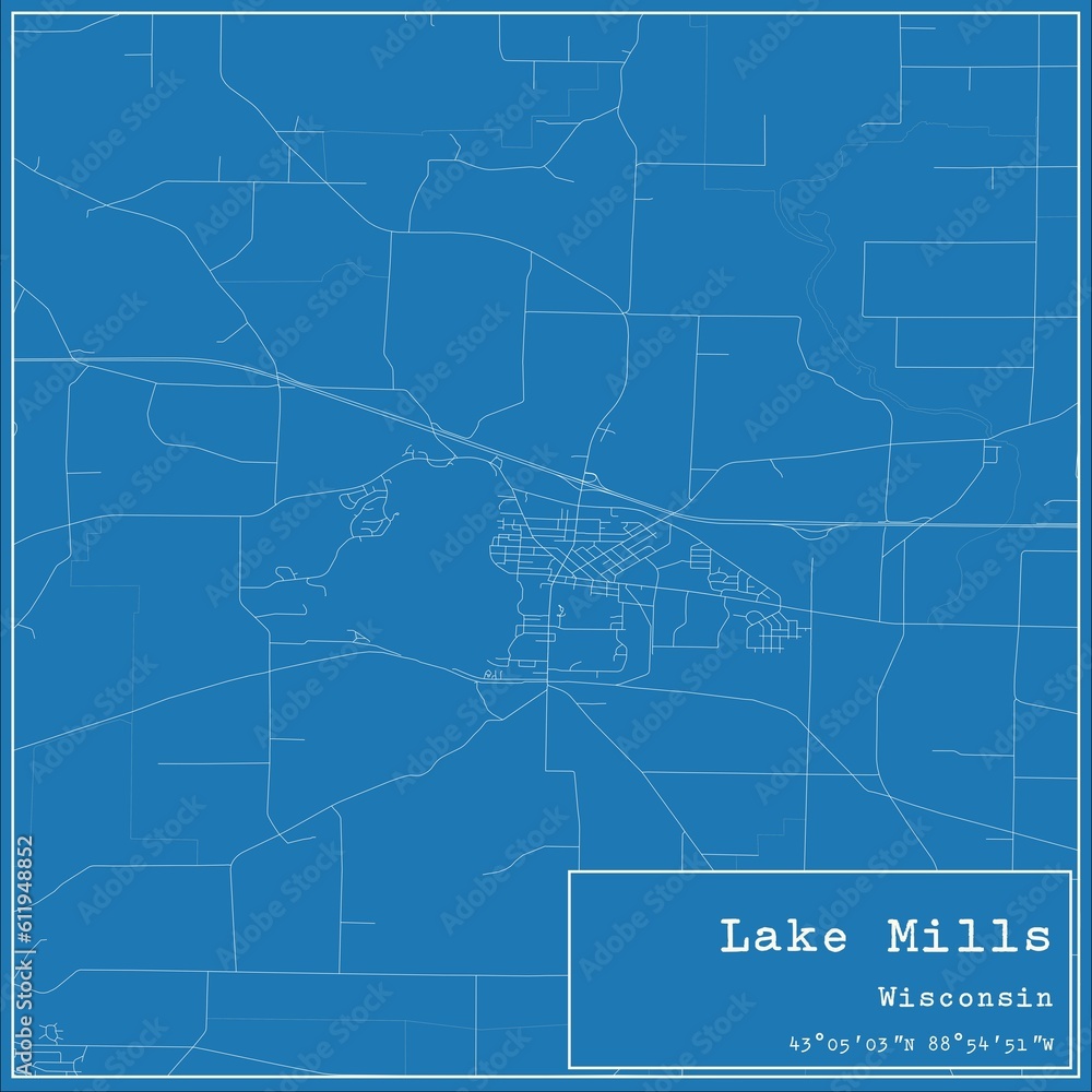 Obraz premium Blueprint US city map of Lake Mills, Wisconsin.
