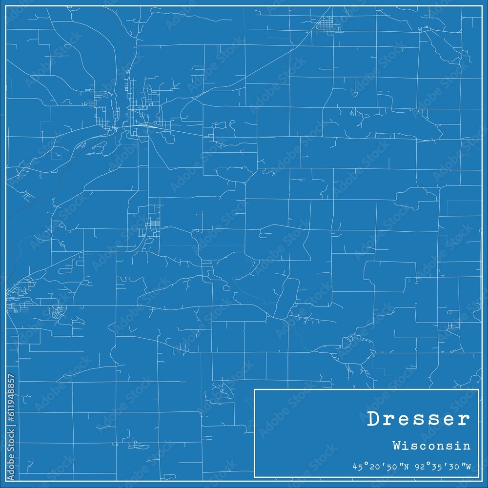 Blueprint US city map of Dresser, Wisconsin.