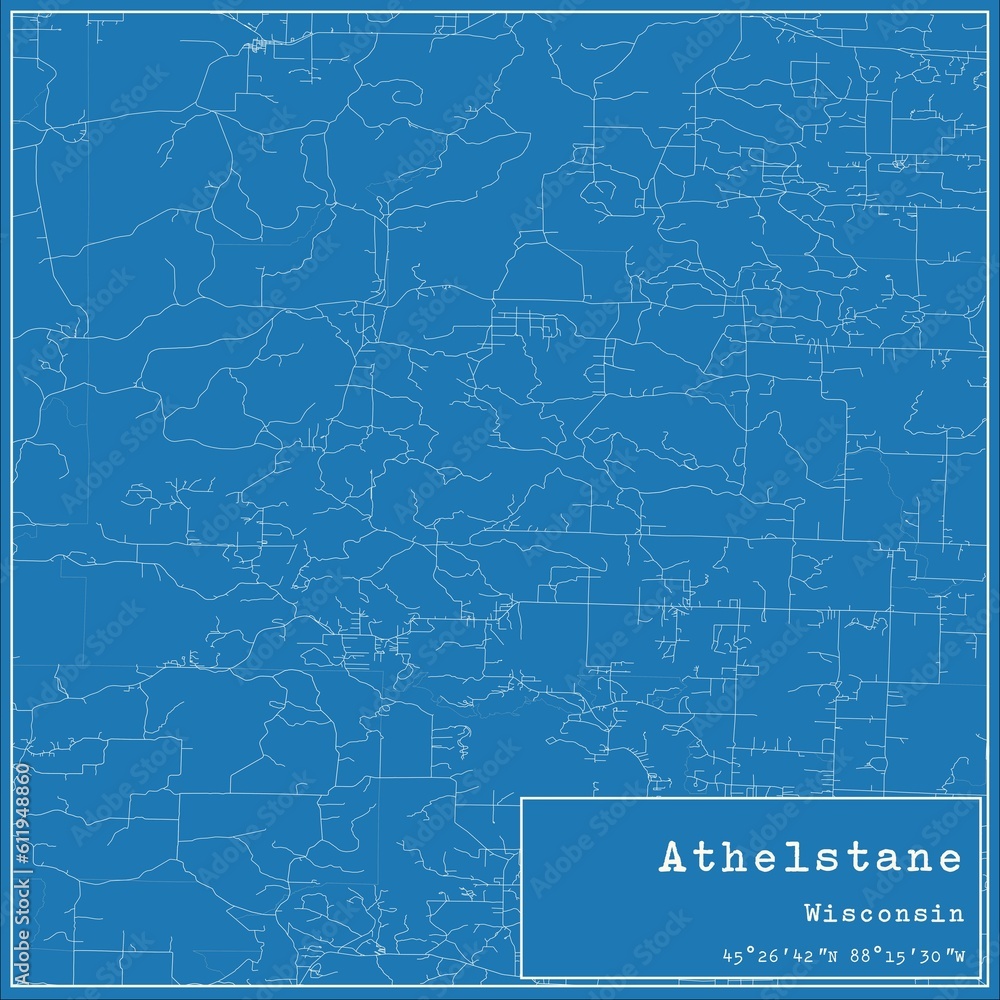 Blueprint US city map of Athelstane, Wisconsin.