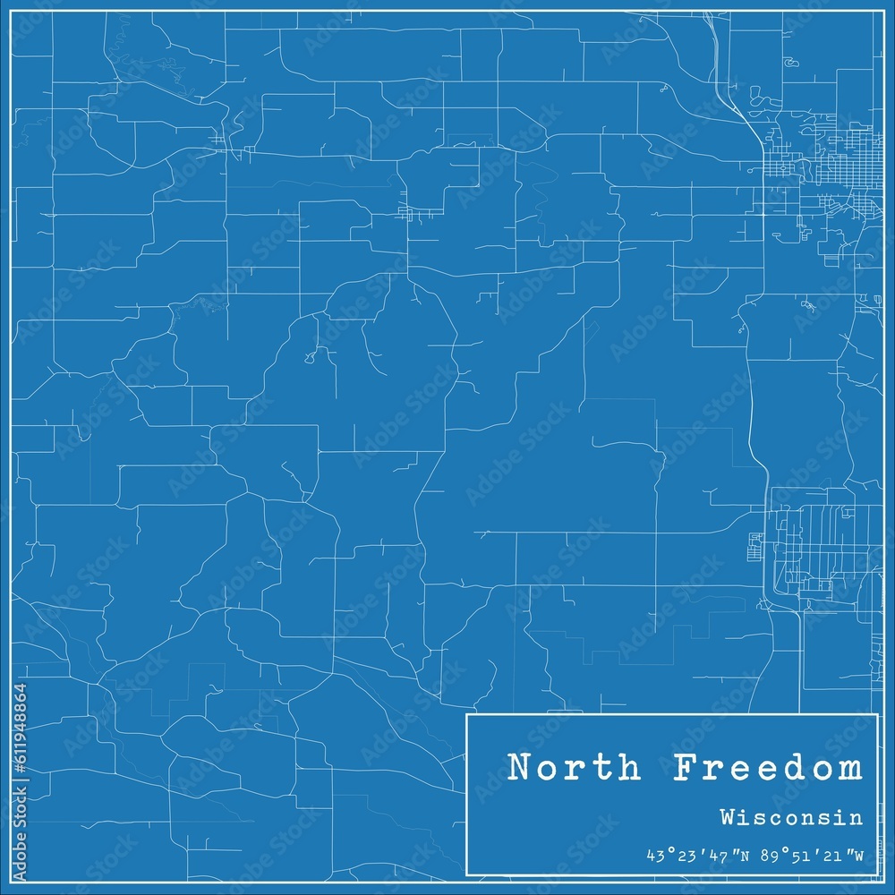 Blueprint US city map of North Freedom, Wisconsin.
