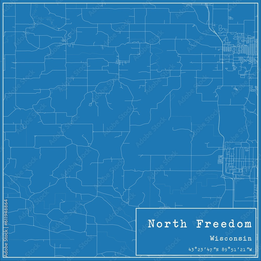 Blueprint US city map of North Freedom, Wisconsin. Blueprint US city map of North Freedom, Wisconsin.