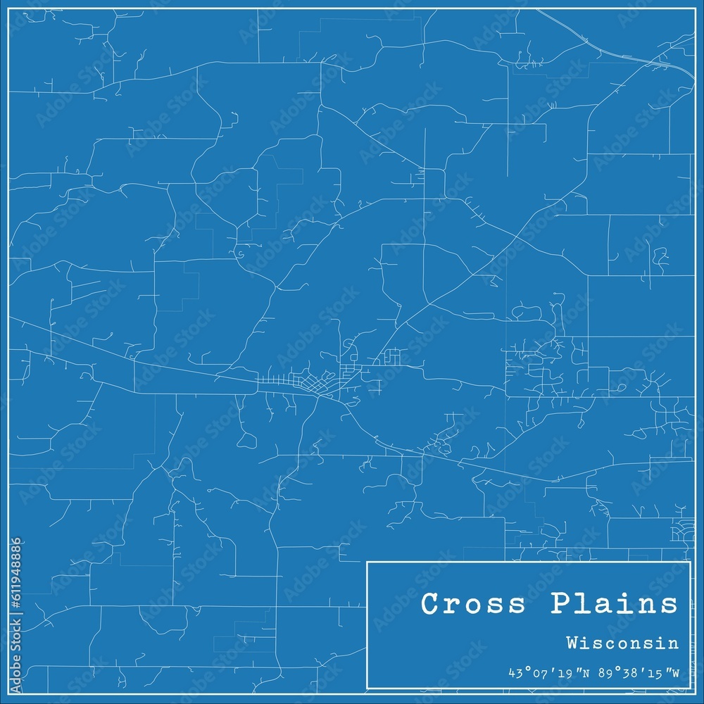 Blueprint US city map of Cross Plains, Wisconsin.