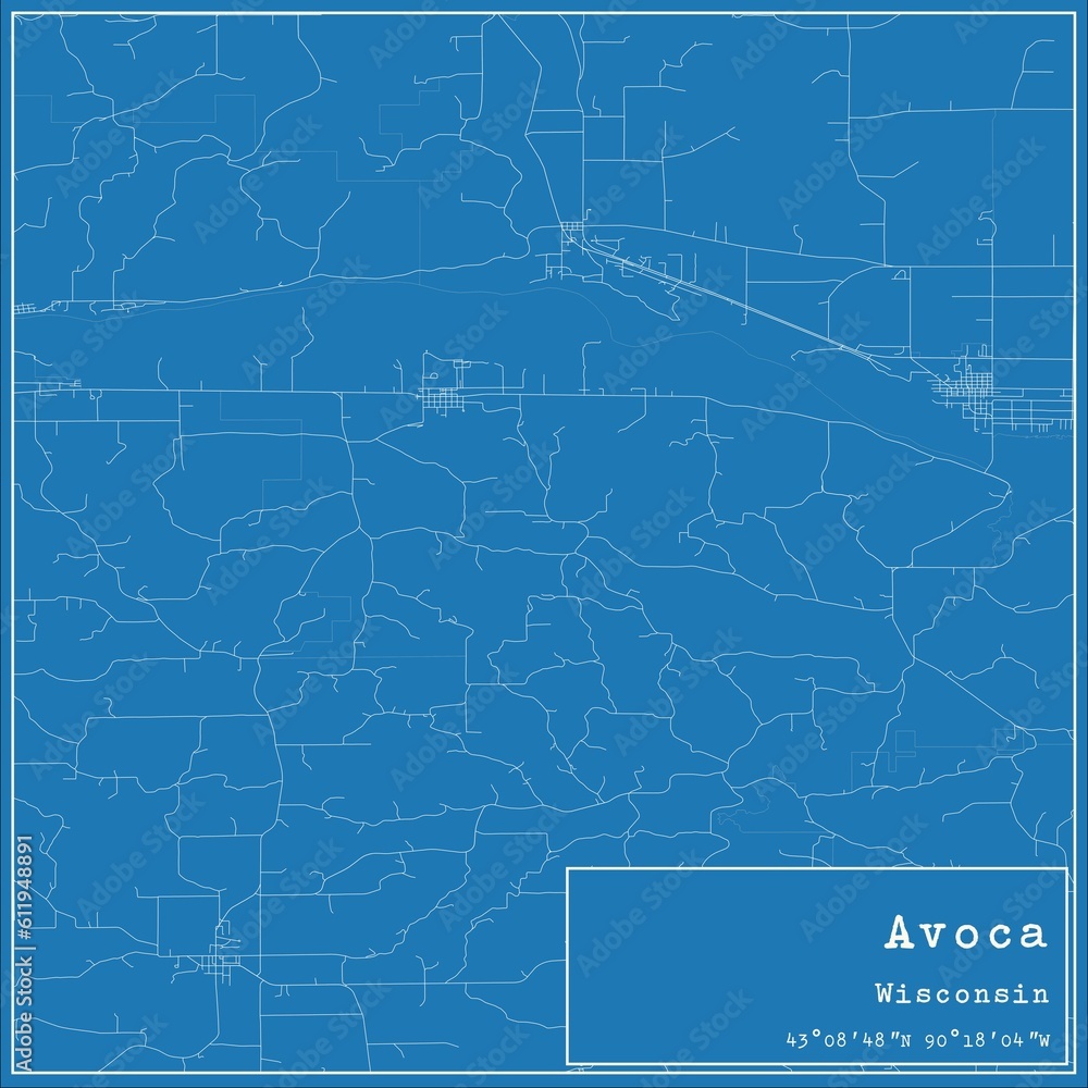 Fototapeta premium Blueprint US city map of Avoca, Wisconsin.