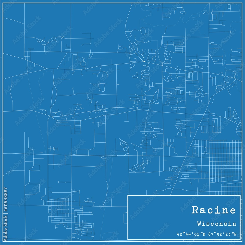 Blueprint US city map of Racine, Wisconsin. Blueprint US city map of Racine, Wisconsin.