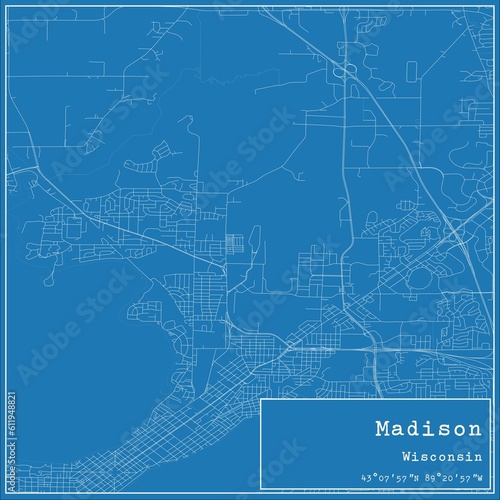 Blueprint US city map of Madison, Wisconsin.