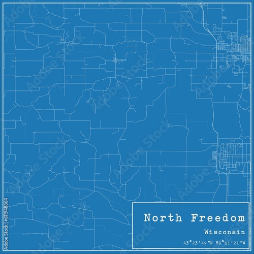 Blueprint US city map of North Freedom, Wisconsin.