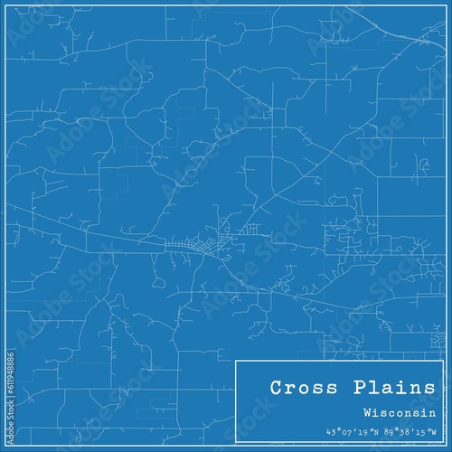 Blueprint US city map of Cross Plains  Wisconsin.