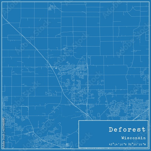 Blueprint US city map of Deforest, Wisconsin.