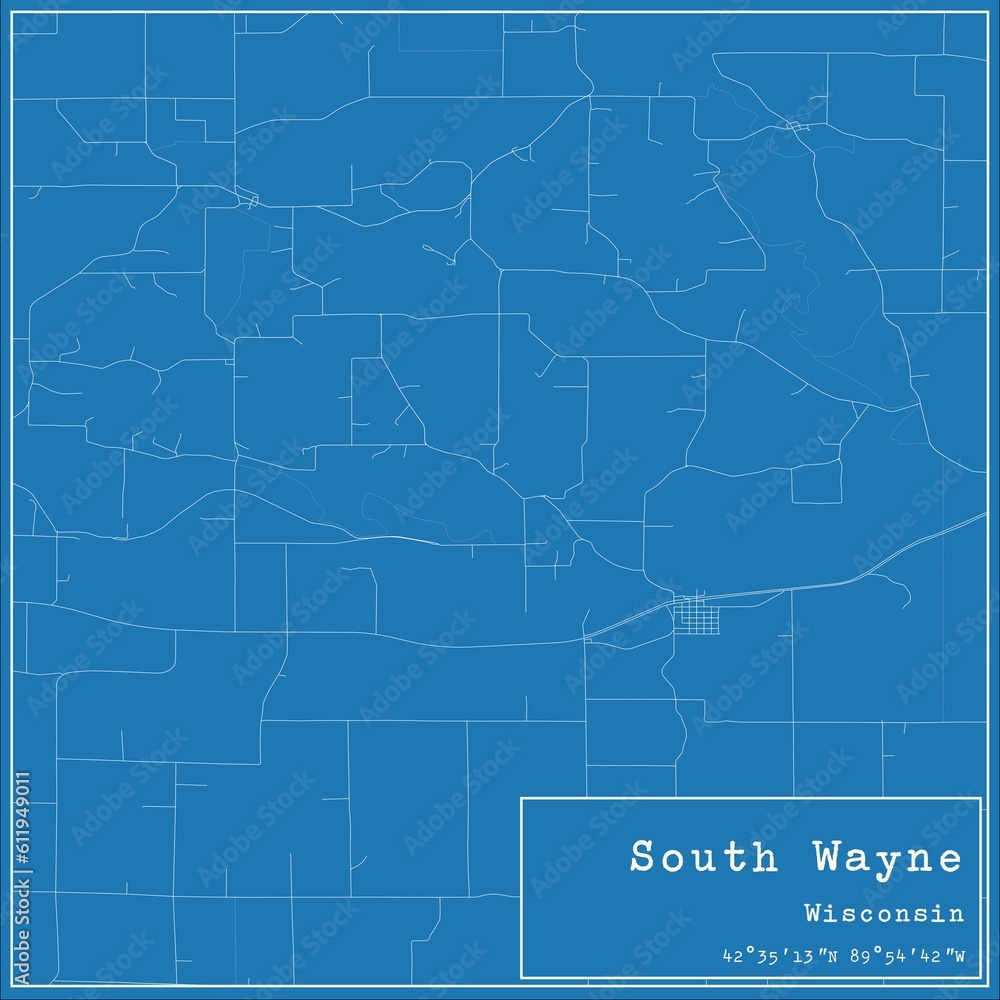 Blueprint US city map of South Wayne, Wisconsin.