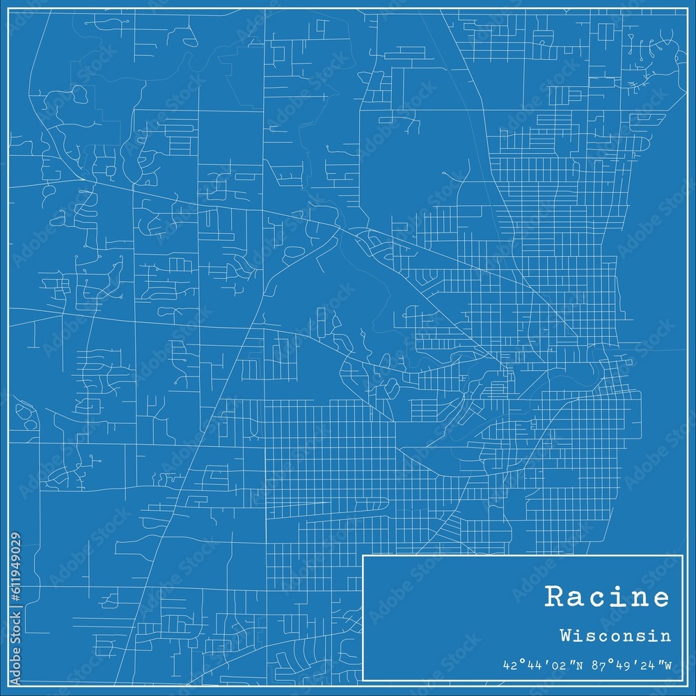 Blueprint US city map of Racine, Wisconsin. Blueprint US city map of Racine, Wisconsin.