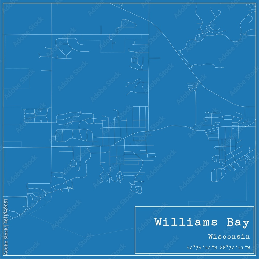 Blueprint US city map of Williams Bay, Wisconsin. Blueprint US city map of Williams Bay, Wisconsin.