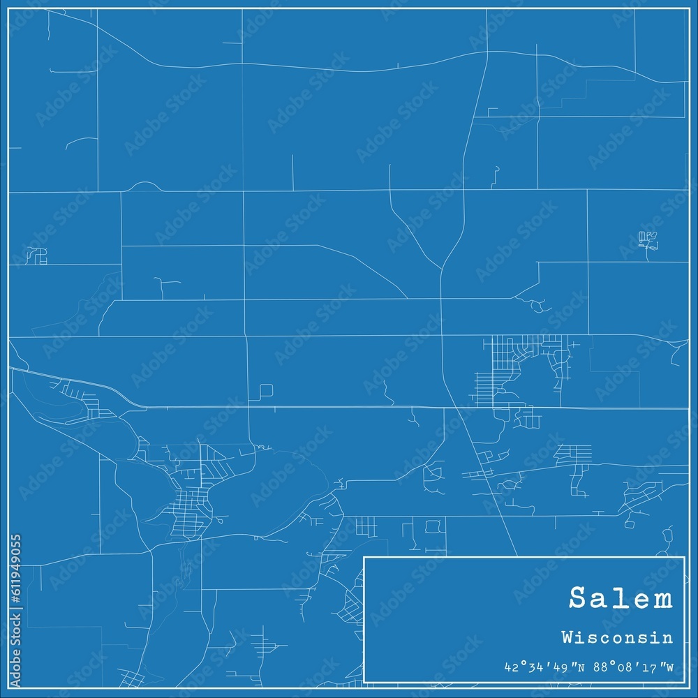 Blueprint US city map of Salem, Wisconsin.