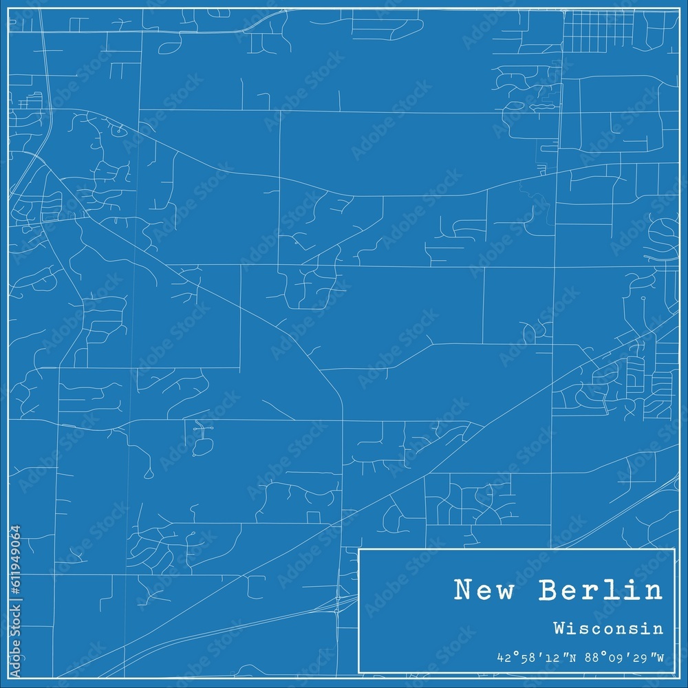 Blueprint US city map of New Berlin, Wisconsin.