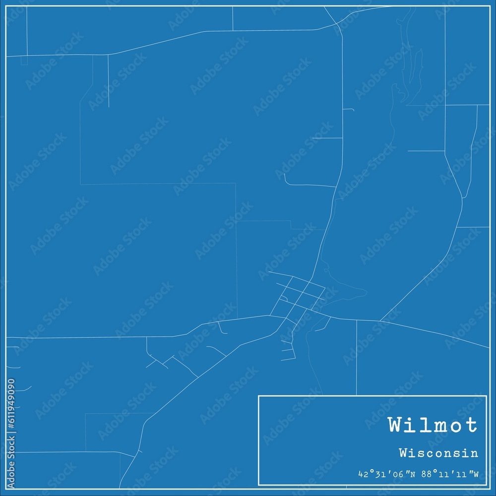 Blueprint US city map of Wilmot, Wisconsin.