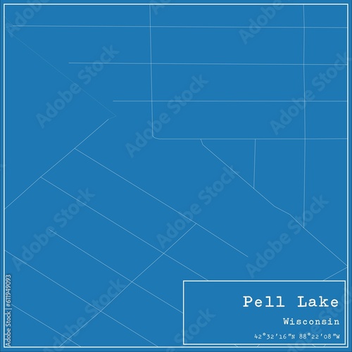 Blueprint US city map of Pell Lake, Wisconsin. photo