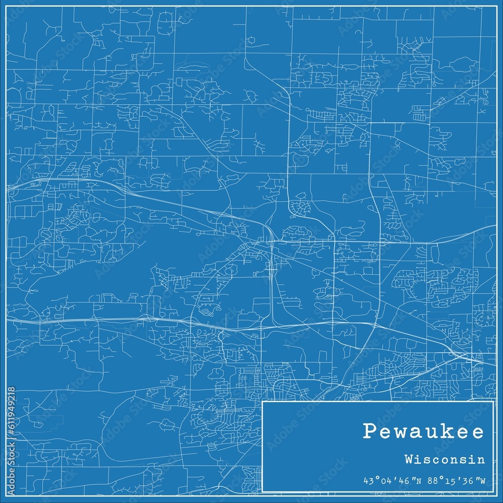 Fototapeta premium Blueprint US city map of Pewaukee, Wisconsin.