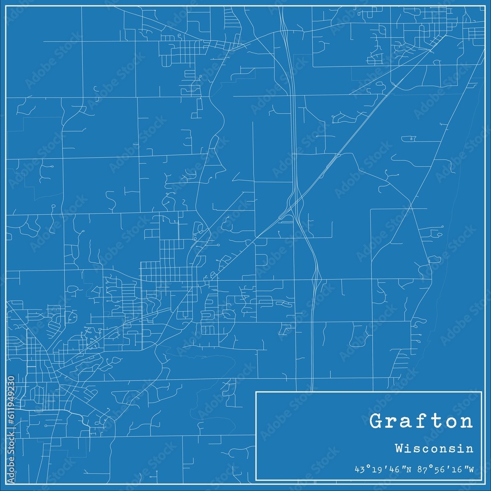 Blueprint US city map of Grafton, Wisconsin.