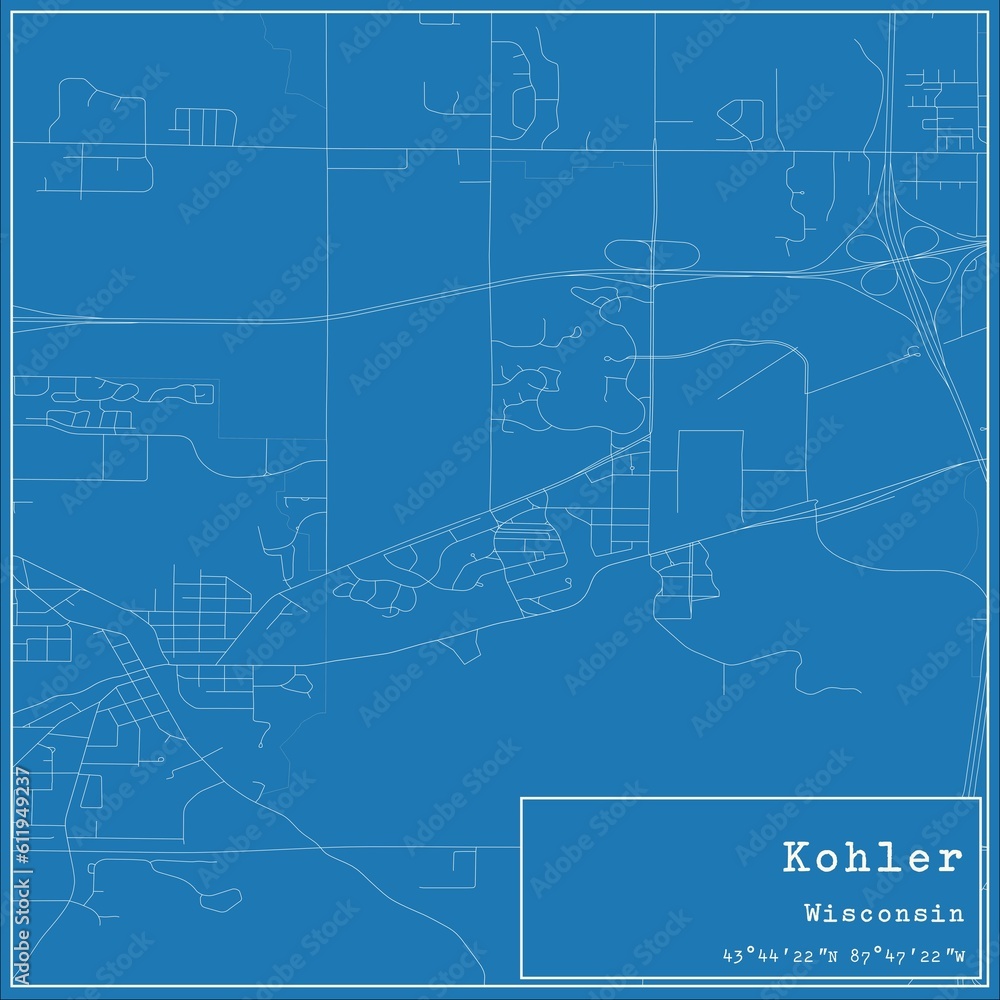 Naklejka premium Blueprint US city map of Kohler, Wisconsin.
