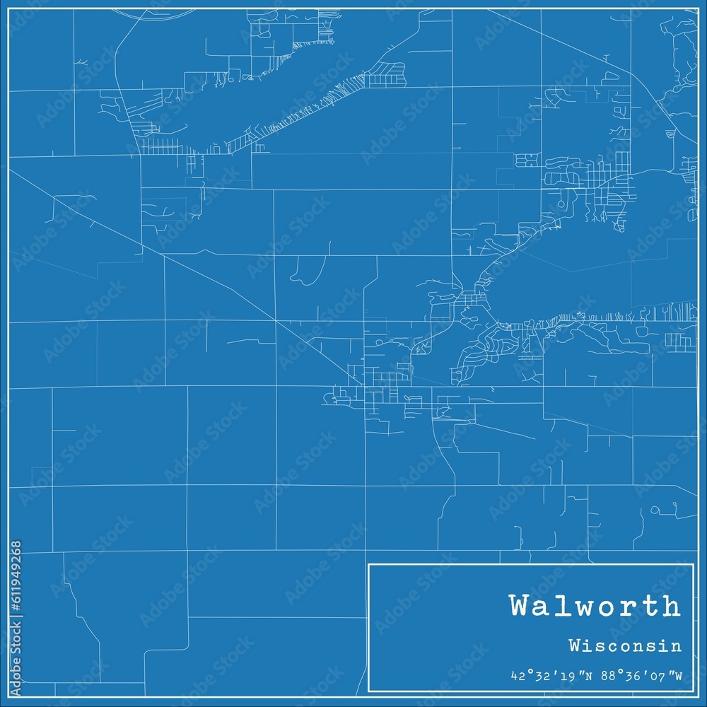 Blueprint US city map of Walworth, Wisconsin. Blueprint US city map of Walworth, Wisconsin.