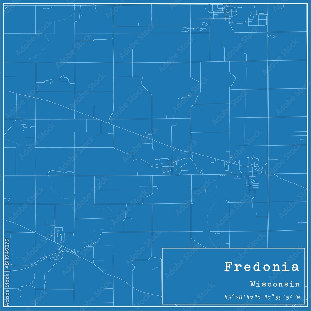 Blueprint US city map of Fredonia, Wisconsin.