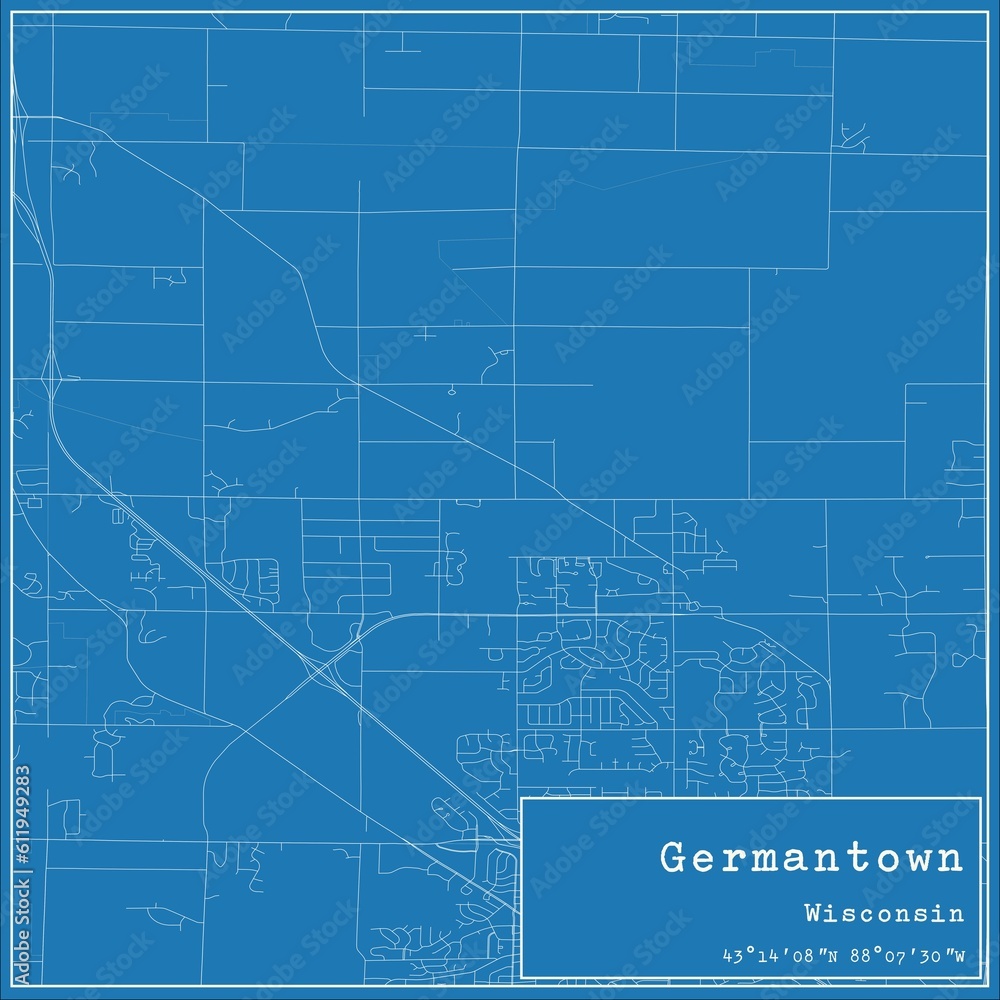 Blueprint US city map of Germantown, Wisconsin.
