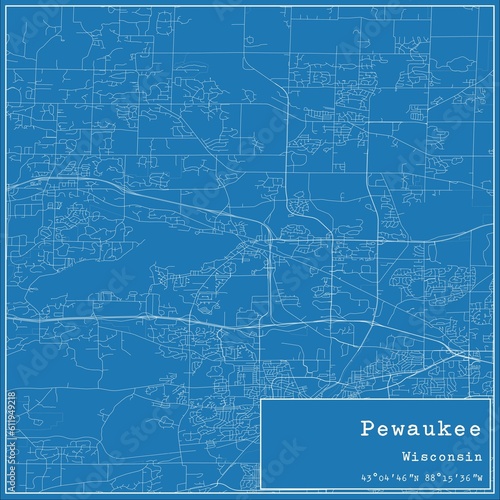 Blueprint US city map of Pewaukee, Wisconsin. photo