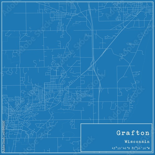Blueprint US city map of Grafton  Wisconsin.
