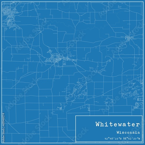 Blueprint US city map of Whitewater, Wisconsin. photo