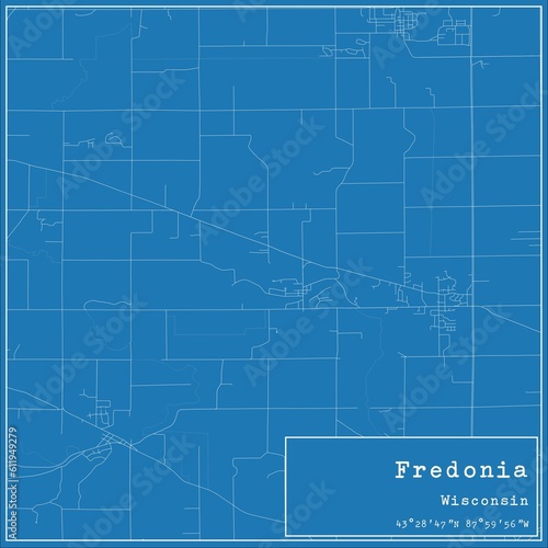 Blueprint US city map of Fredonia, Wisconsin.