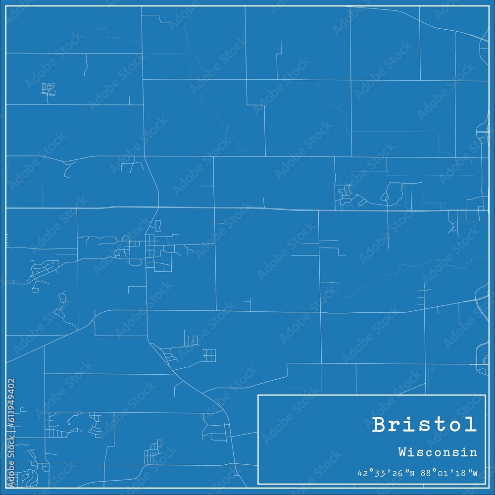 Blueprint US city map of Bristol, Wisconsin.