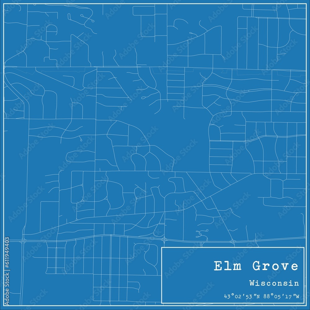 Blueprint US city map of Elm Grove, Wisconsin.