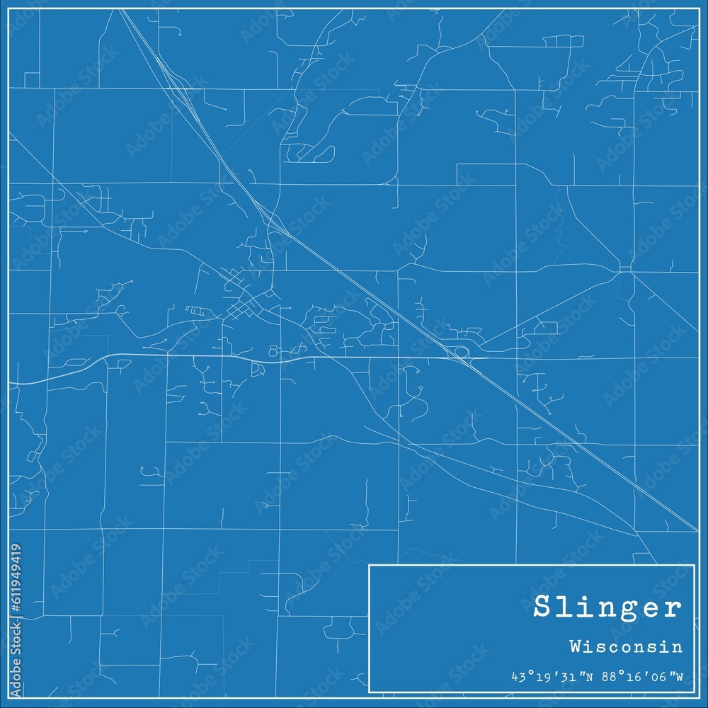 Blueprint US city map of Slinger, Wisconsin.
