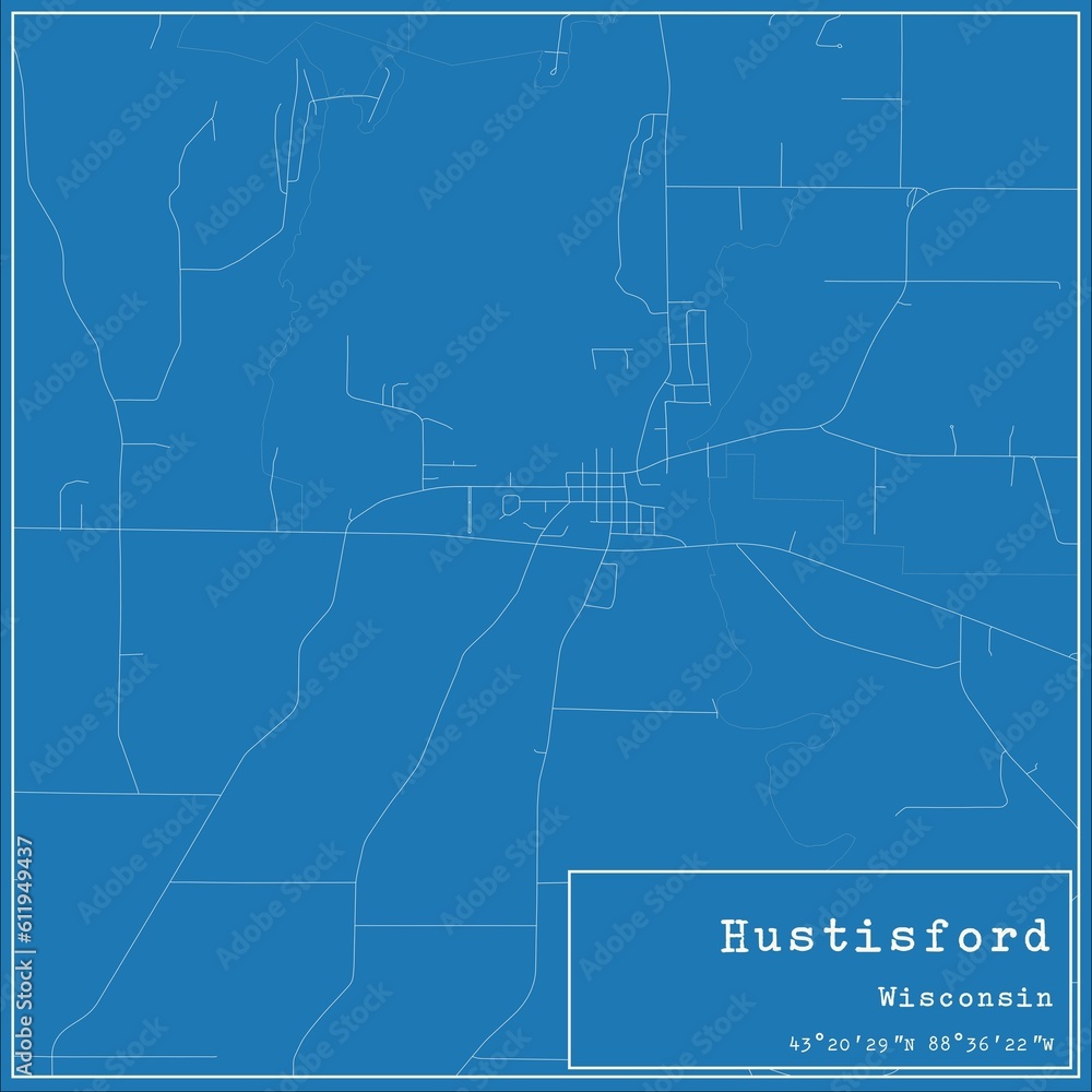Obraz premium Blueprint US city map of Hustisford, Wisconsin.