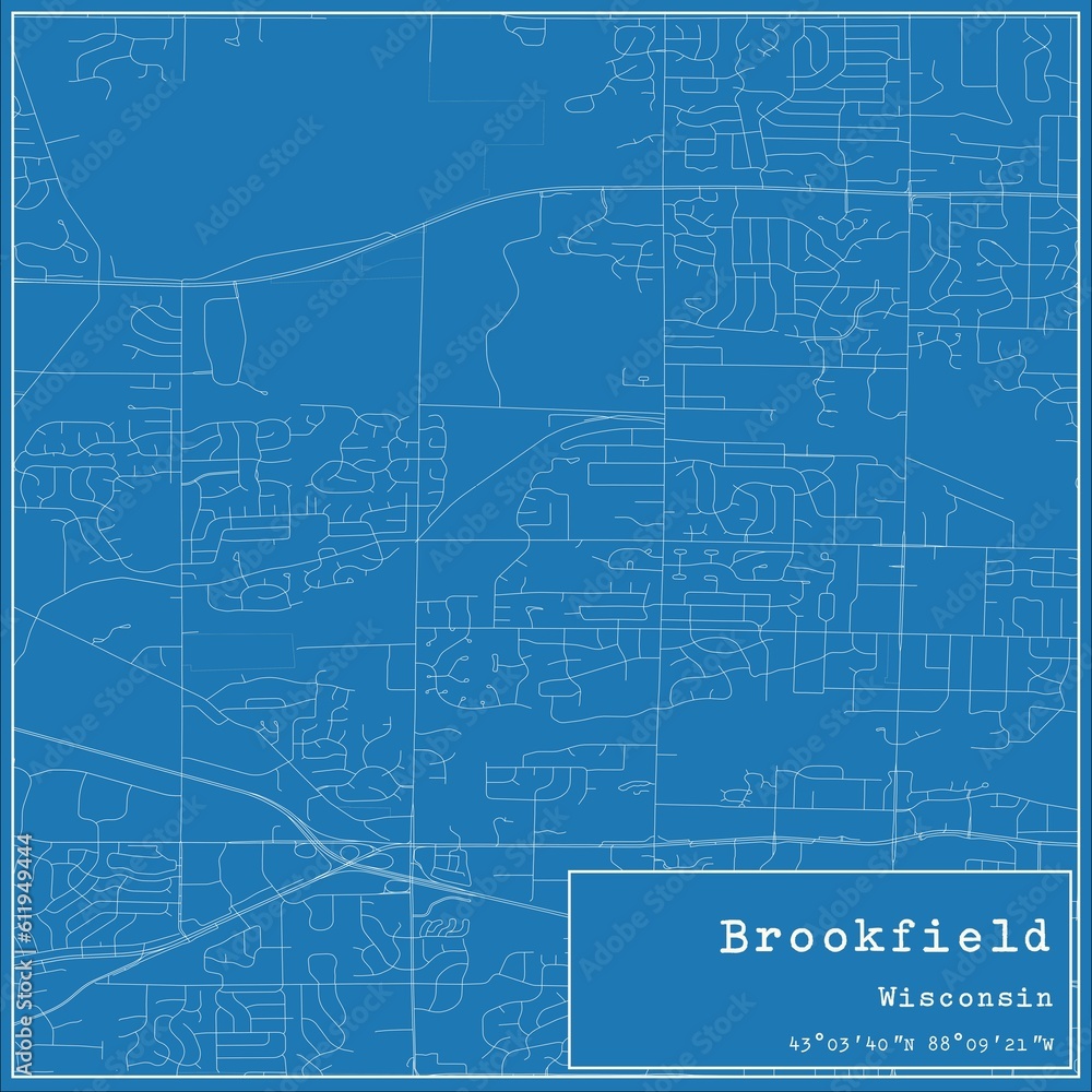 Blueprint US city map of Brookfield, Wisconsin. Blueprint US city map of Brookfield, Wisconsin.