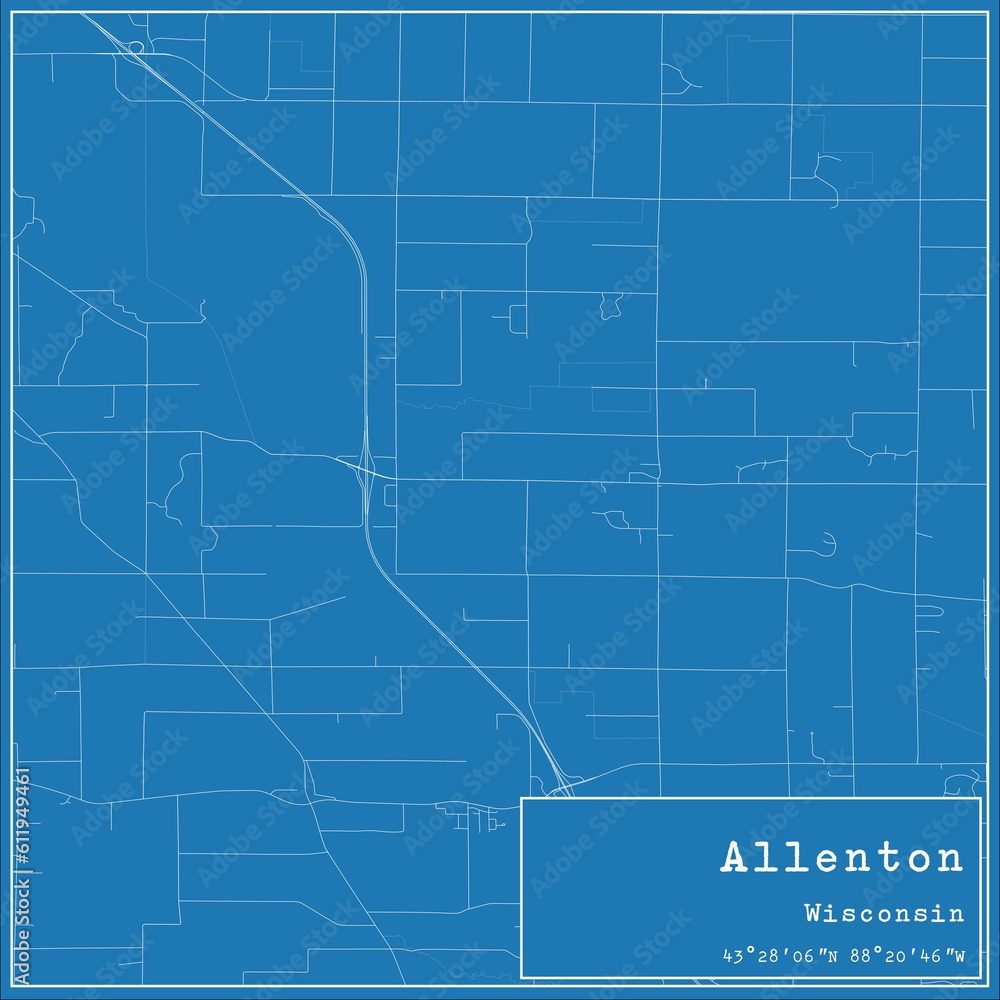 Blueprint US city map of Allenton, Wisconsin.