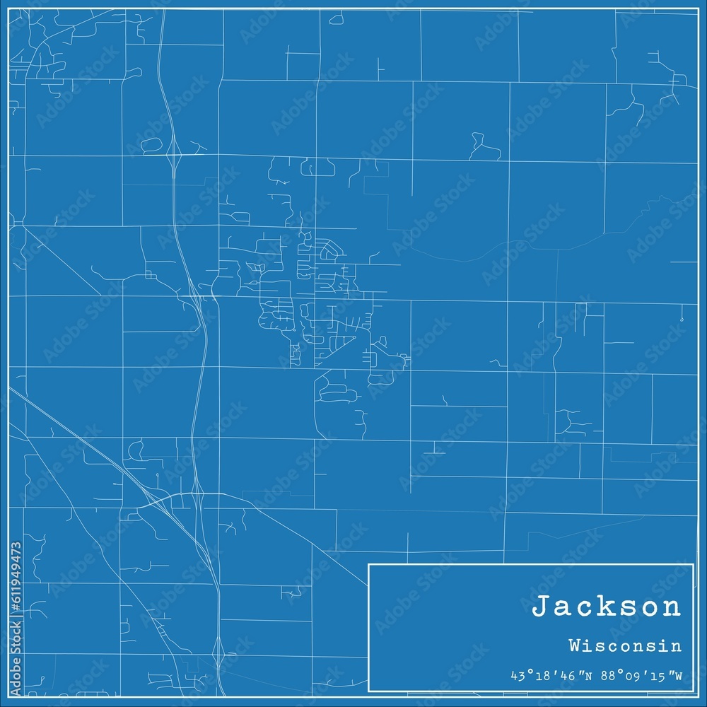 Blueprint US city map of Jackson, Wisconsin.