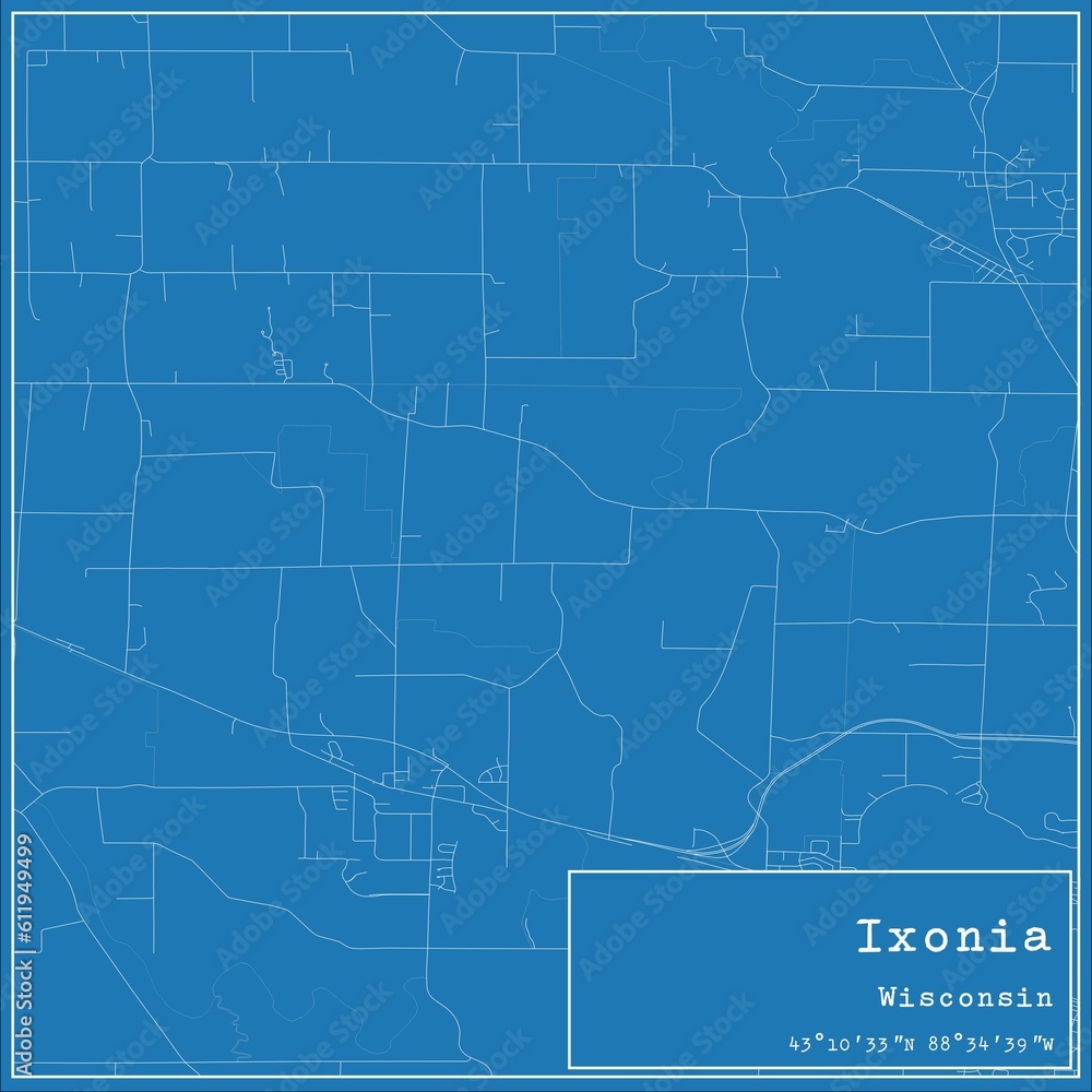 Blueprint US city map of Ixonia, Wisconsin.