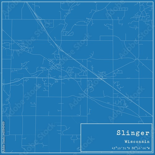 Blueprint US city map of Slinger, Wisconsin. photo