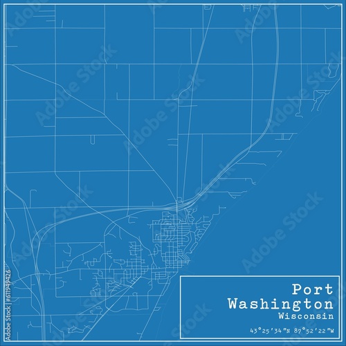 Blueprint US city map of Port Washington, Wisconsin. photo