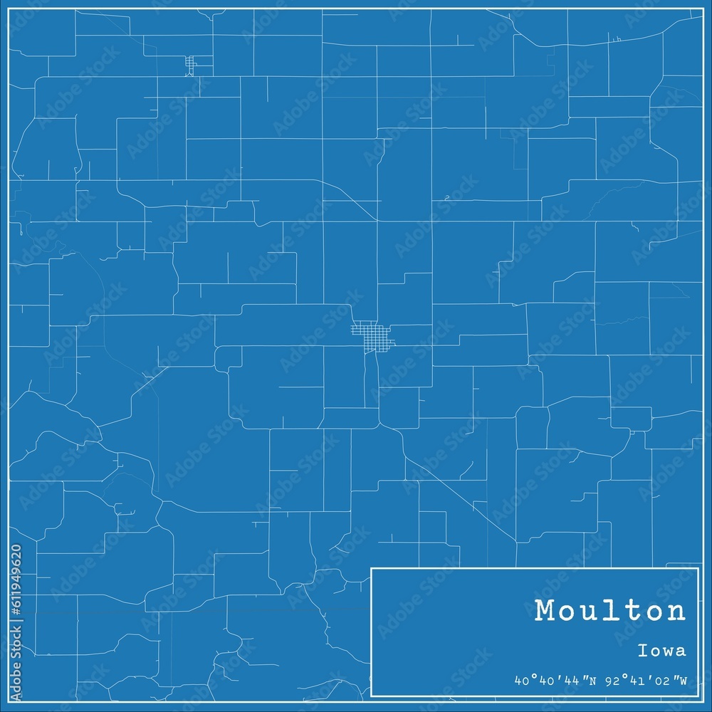Obraz premium Blueprint US city map of Moulton, Iowa.