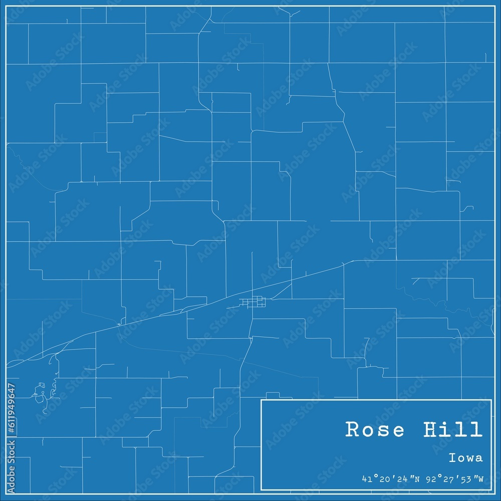 Blueprint US city map of Rose Hill, Iowa.