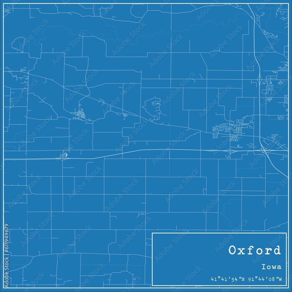 Blueprint US city map of Oxford, Iowa. Blueprint US city map of Oxford, Iowa.