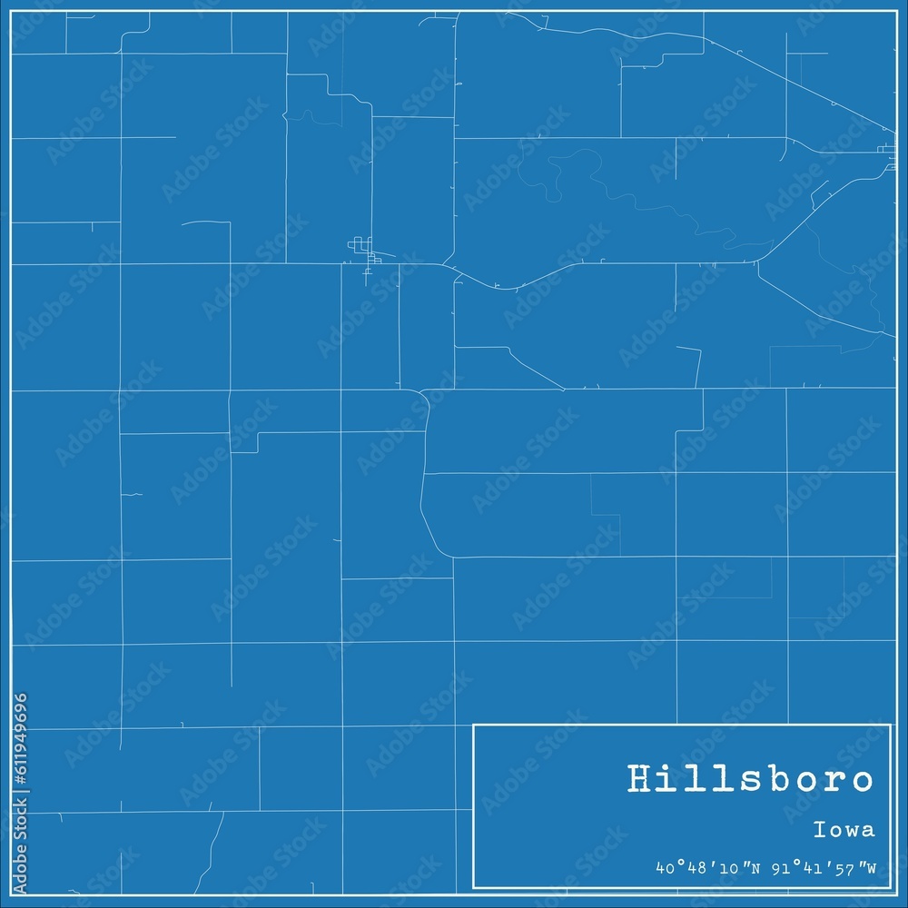 Blueprint US city map of Hillsboro, Iowa. Blueprint US city map of Hillsboro, Iowa.