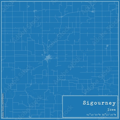 Blueprint US city map of Sigourney, Iowa. photo