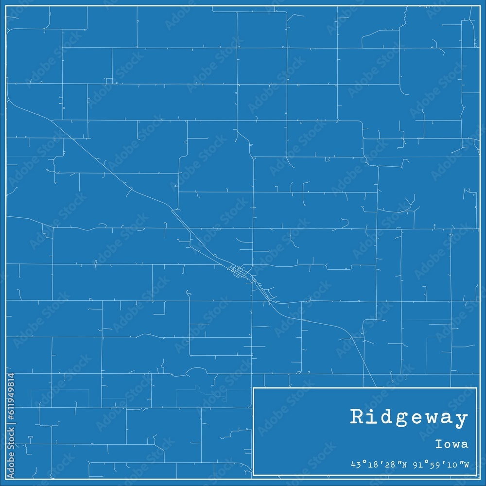 Fototapeta premium Blueprint US city map of Ridgeway, Iowa.