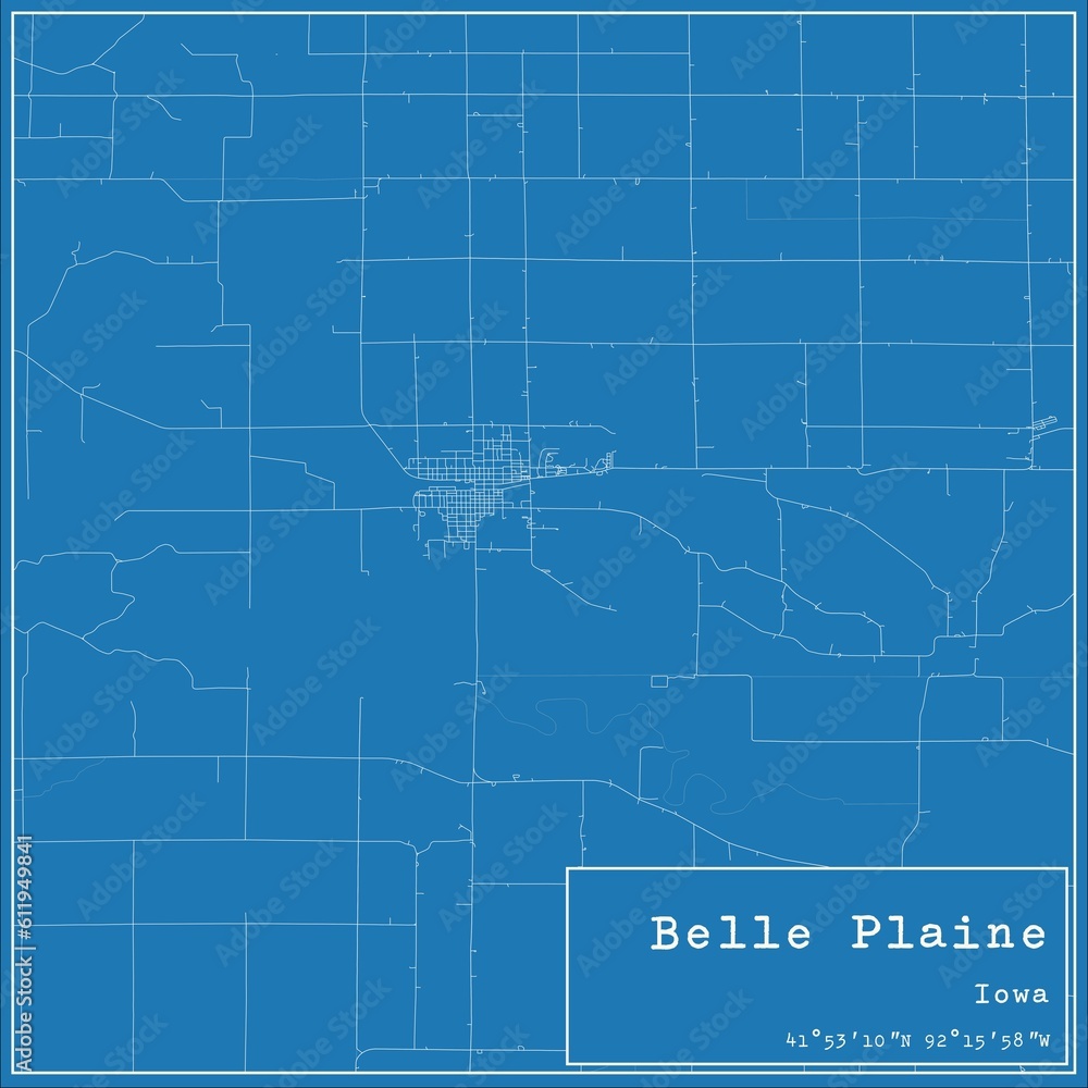 Obraz premium Blueprint US city map of Belle Plaine, Iowa.